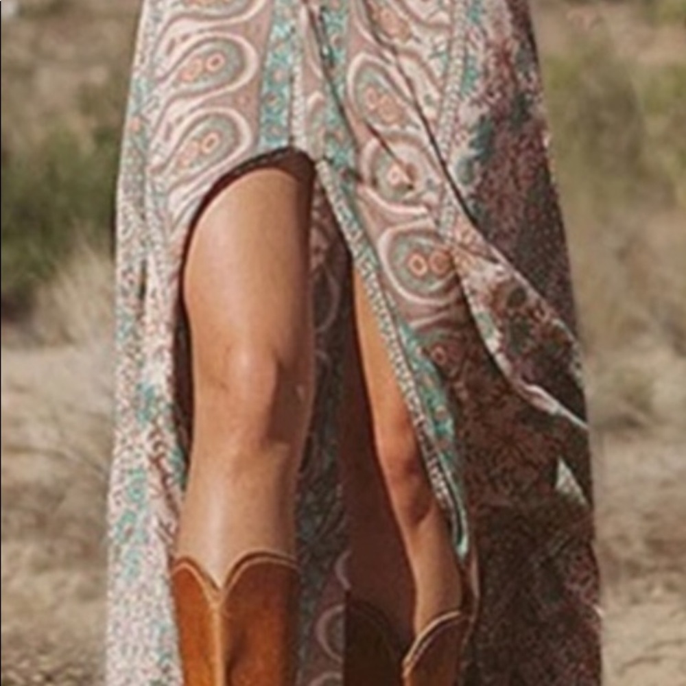 🇺🇸🎄 Turquoise/Brown BOHO Maxi Dress - Picture 2 of 8